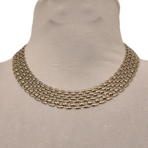 Vintage Napier Thick Flat Chain Collar Necklace Silver Tone Fold Over Clasp